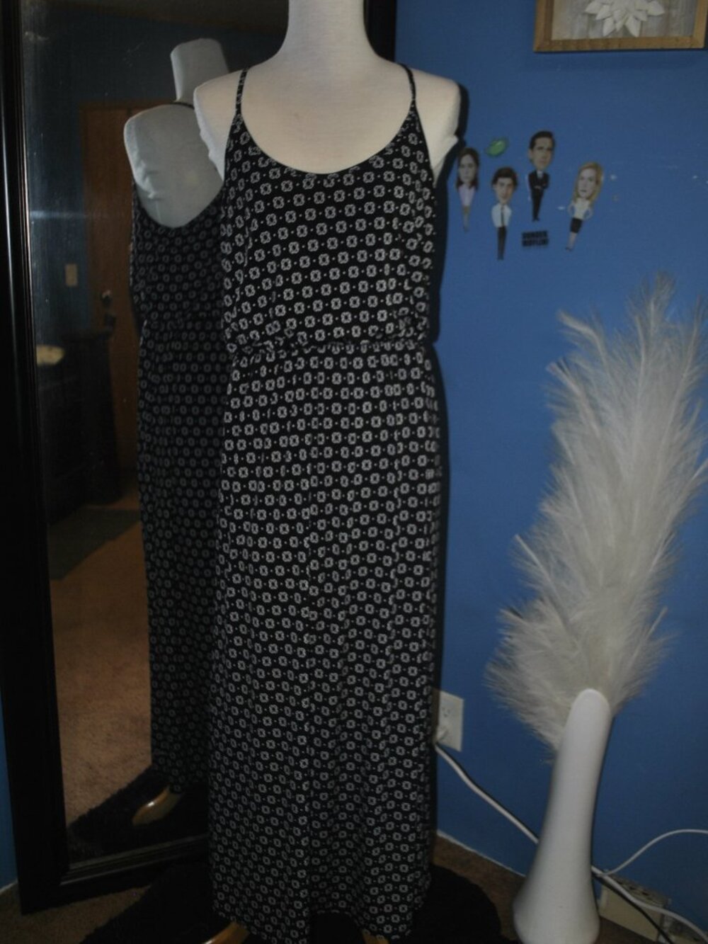 Maurices Womens Medium Black White Print Racerback Maxi Dress Sleeveless Boho Ca - Picture 3 of 8